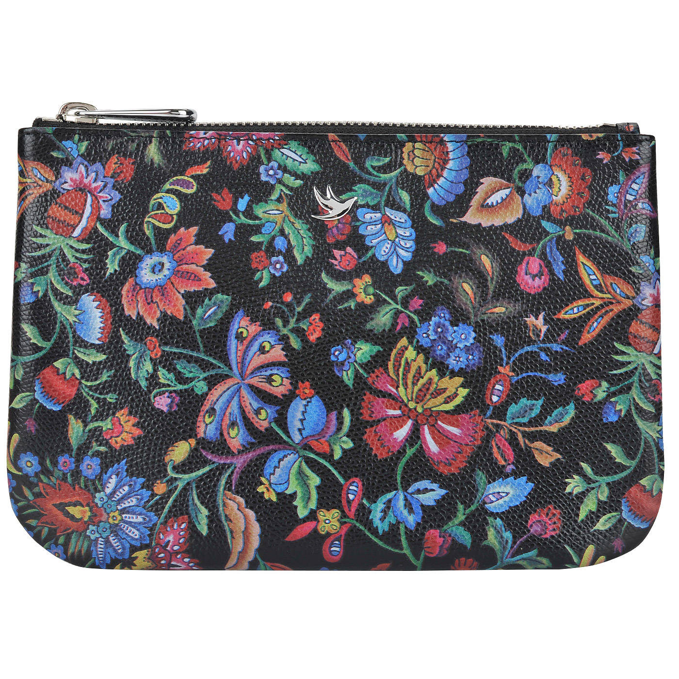 Aurelli Женская косметичка из черной кожи с цветочным принтом