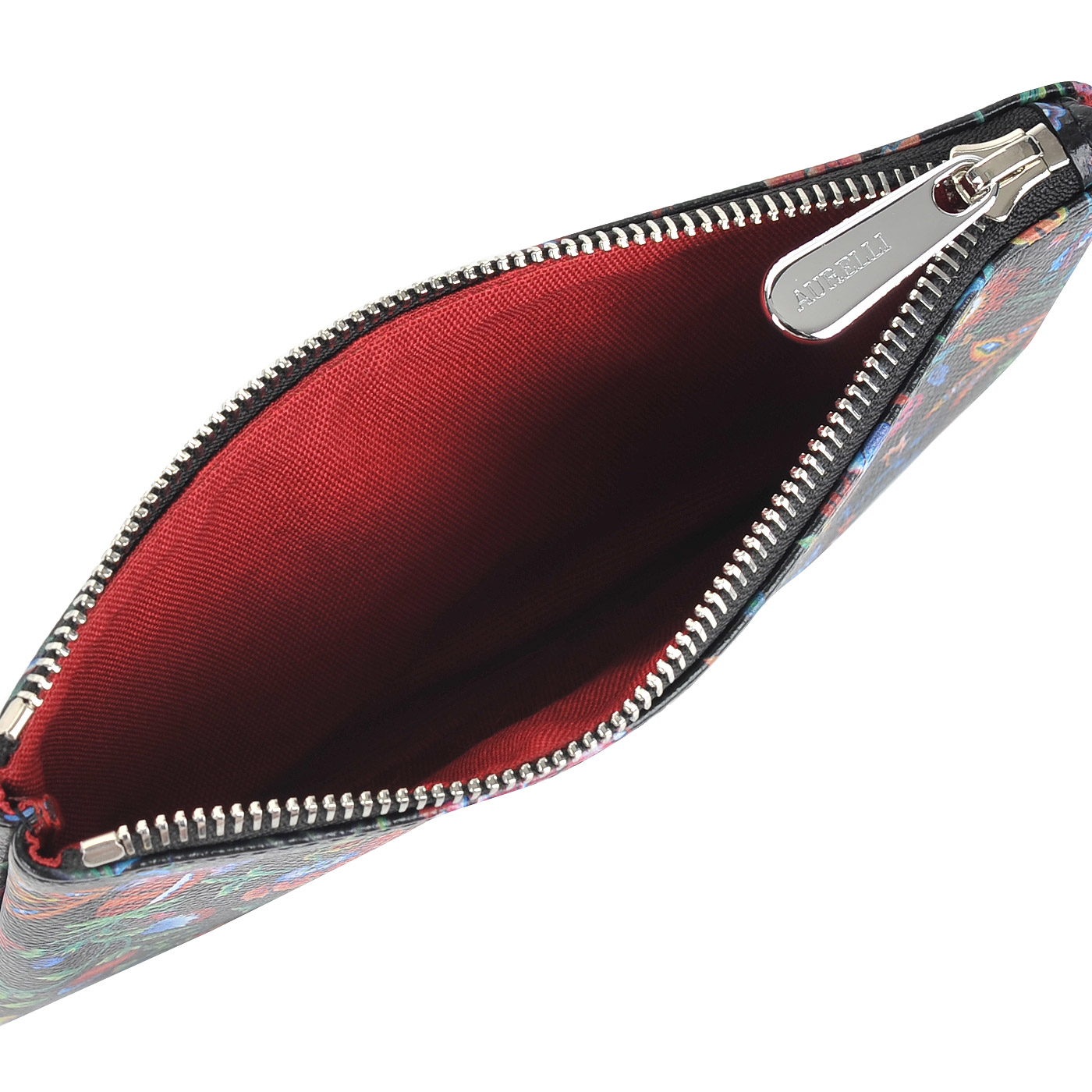 Женская косметичка из черной кожи с цветочным принтом Aurelli Alma fiore