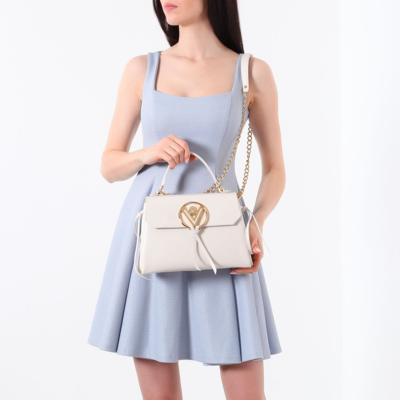 Кремовая кожаная сумка Valentino Orlandi Sveva