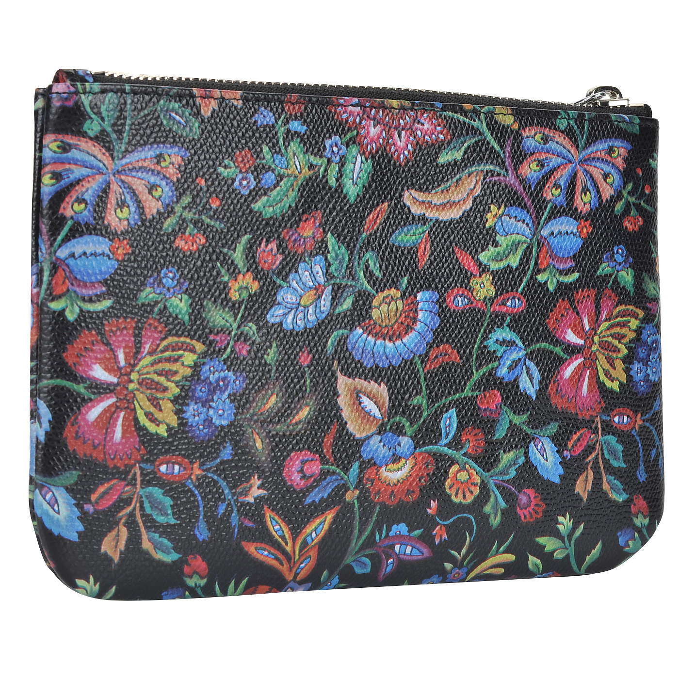 Женская косметичка из черной кожи с цветочным принтом Aurelli Alma fiore