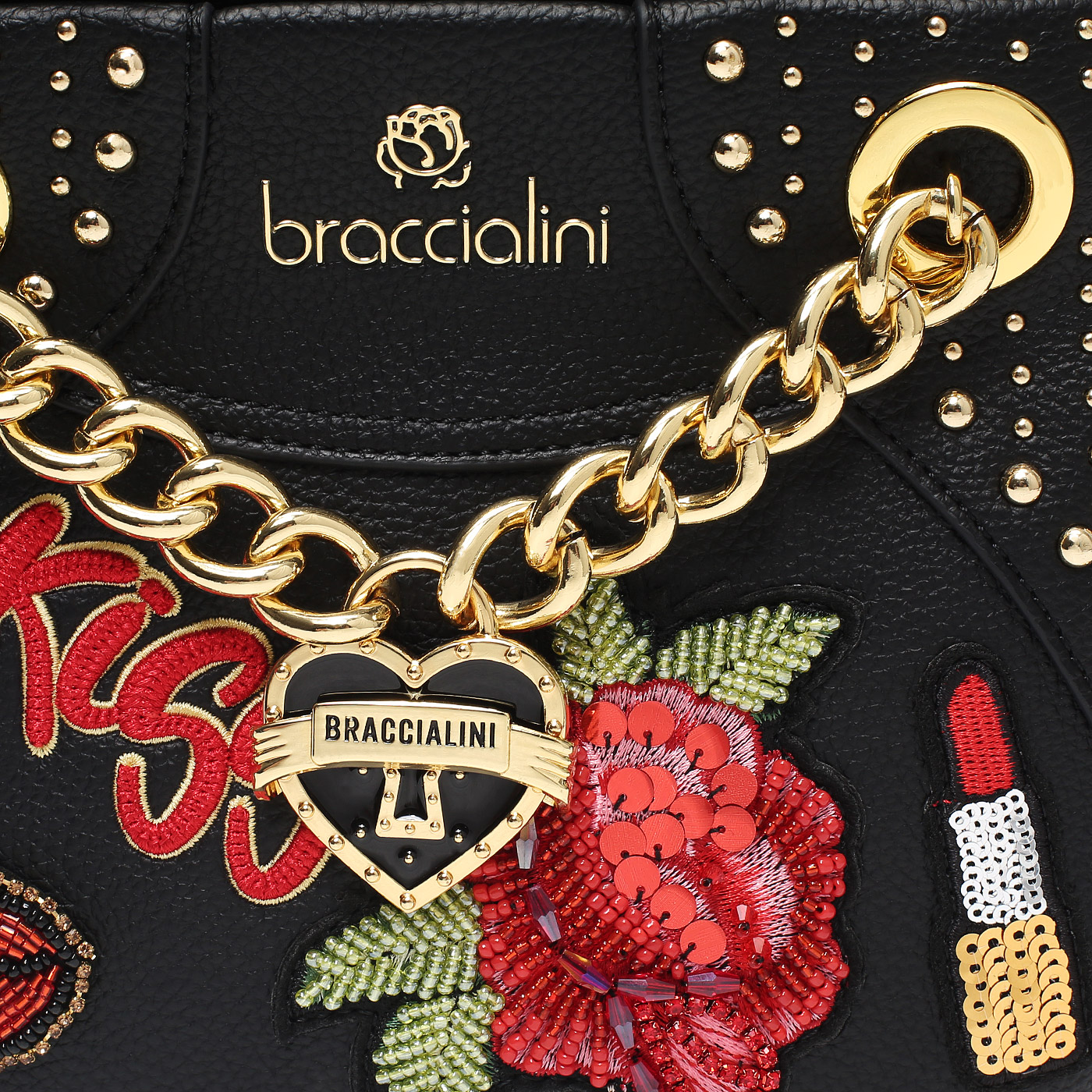 Рюкзак с вышивкой и клепками Braccialini Rock