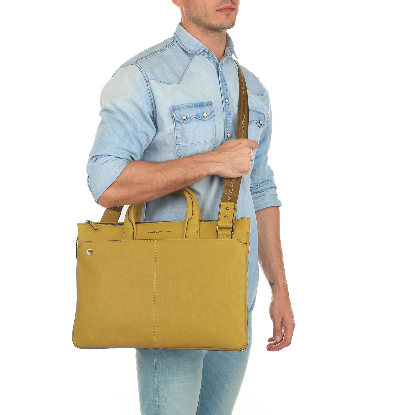 Желтая деловая сумка Piquadro Black square